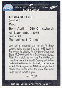 1991 Regina NZRFU 1st Edition #17 Richard Loe Back